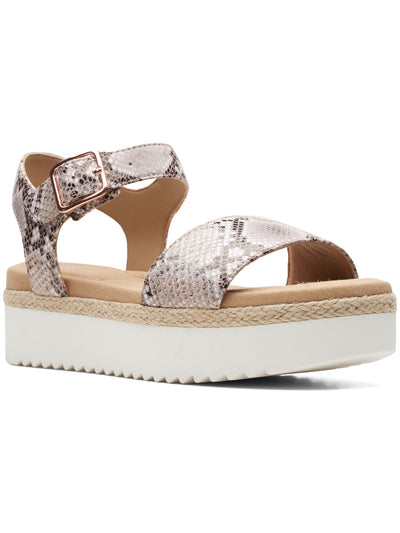 COLLECTION BY CLARKS Womens Beige Snake Print Espadrille Lightweight Adjustable Strap Cushioned Lana Shore Round Toe Platform Buckle Slingback Sandal 10 M