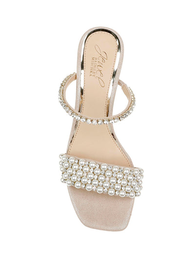 JEWEL BADGLEY MISCHKA Womens Silver Embellished Orsen Square Toe Block Heel Slip On Heeled Sandal 5.5 M