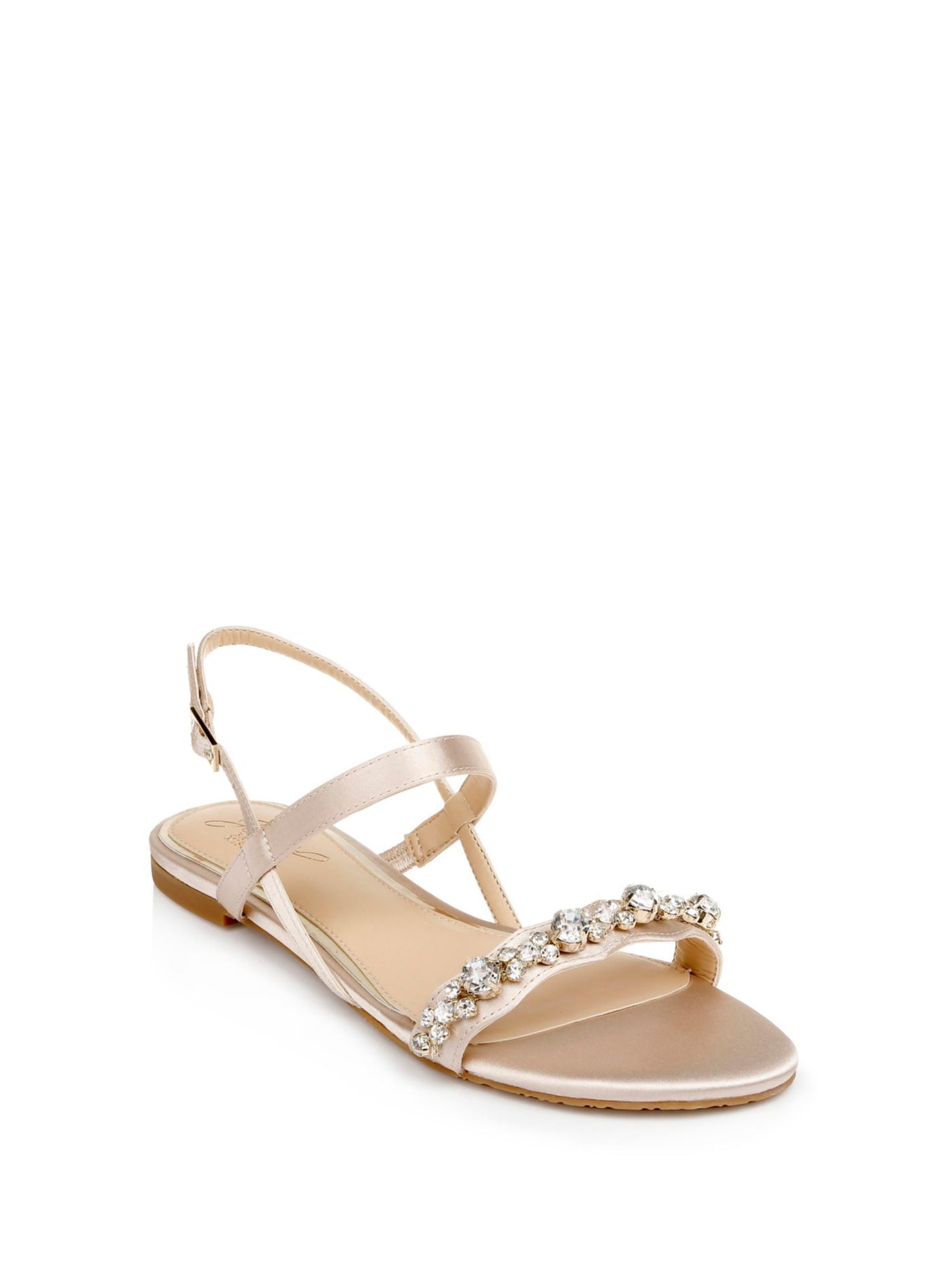 JEWEL BADGLEY MISCHKA Womens Beige Embellished Glitter Osmond Round Toe Buckle Dress Slingback Sandal 7 M