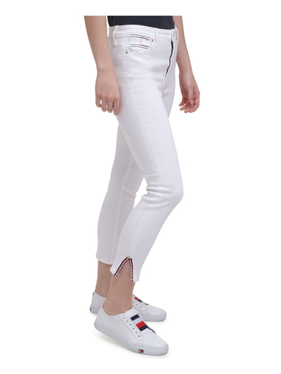 TOMMY HILFIGER Womens White Pocketed Zippered Belt Loops, Stripe Trim Ankle Skinny Jeans 2