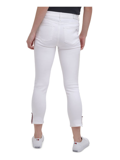 TOMMY HILFIGER Womens White Pocketed Zippered Belt Loops, Stripe Trim Ankle Skinny Jeans 2