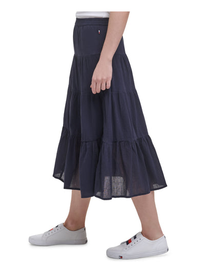 TOMMY HILFIGER Womens Navy Pleated Pull-on Style Tiered Midi Skirt XXL