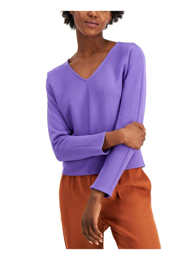 ALFANI Womens Purple Seam Front V Neck Sweater Size: XXL