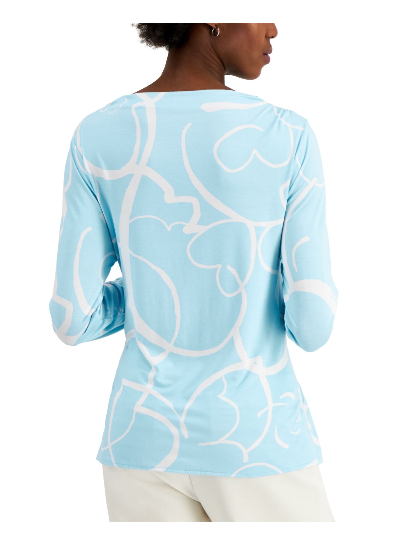 ALFANI Womens Light Blue Long Sleeve Boat Neck Top L