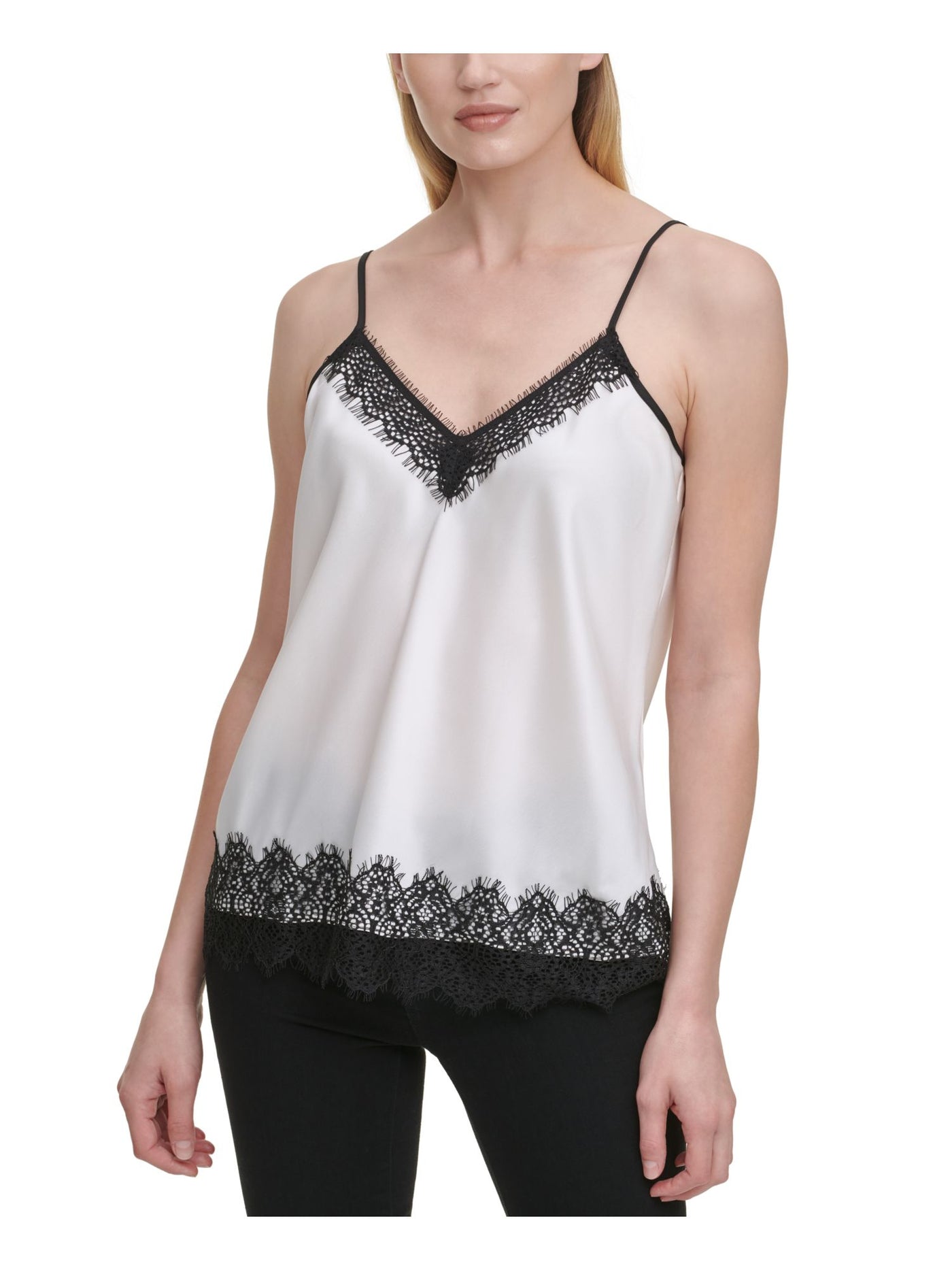 DKNY Womens Ivory Spaghetti Strap V Neck Cami Top XXS