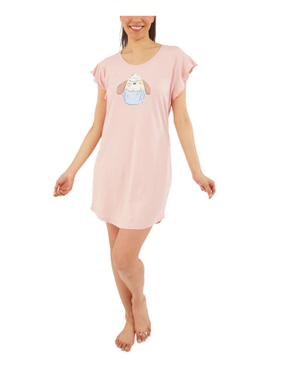 MUNKI MUNKI Intimates Pink Curved Hem Sleep Shirt Pajama Top L