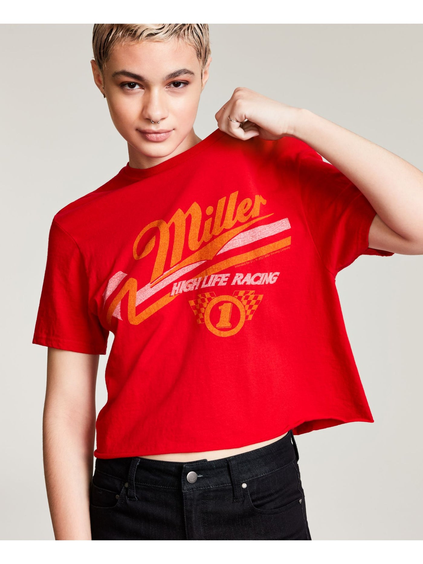 JUNK FOOD Womens Red Logo Graphic Short Sleeve Crew Neck Crop Top S