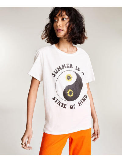 JUNK FOOD Womens White Graphic Short Sleeve Crew Neck T-Shirt Juniors M
