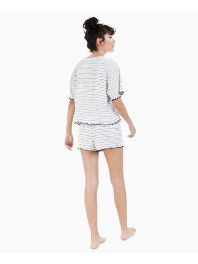 JENNI Womens White Striped Textured T-Shirt Top and Shorts Pajamas XL