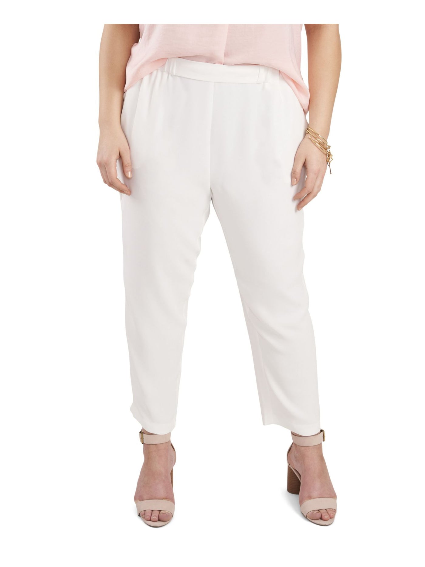 VINCE CAMUTO Womens White Stretch Pocketed Pull On Wear To Work Straight leg Pants Plus 3X