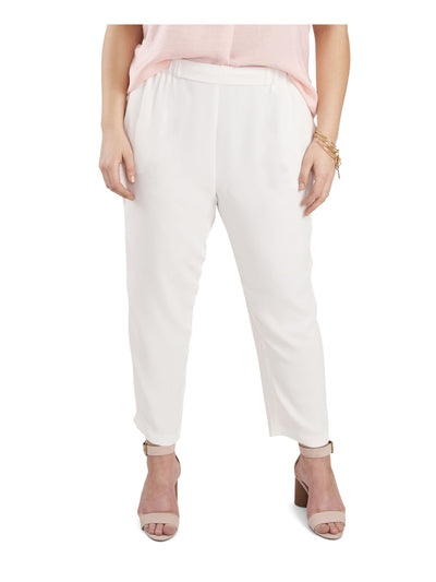 VINCE CAMUTO Womens White Stretch Pocketed Pull On Wear To Work Straight leg Pants Plus 2X