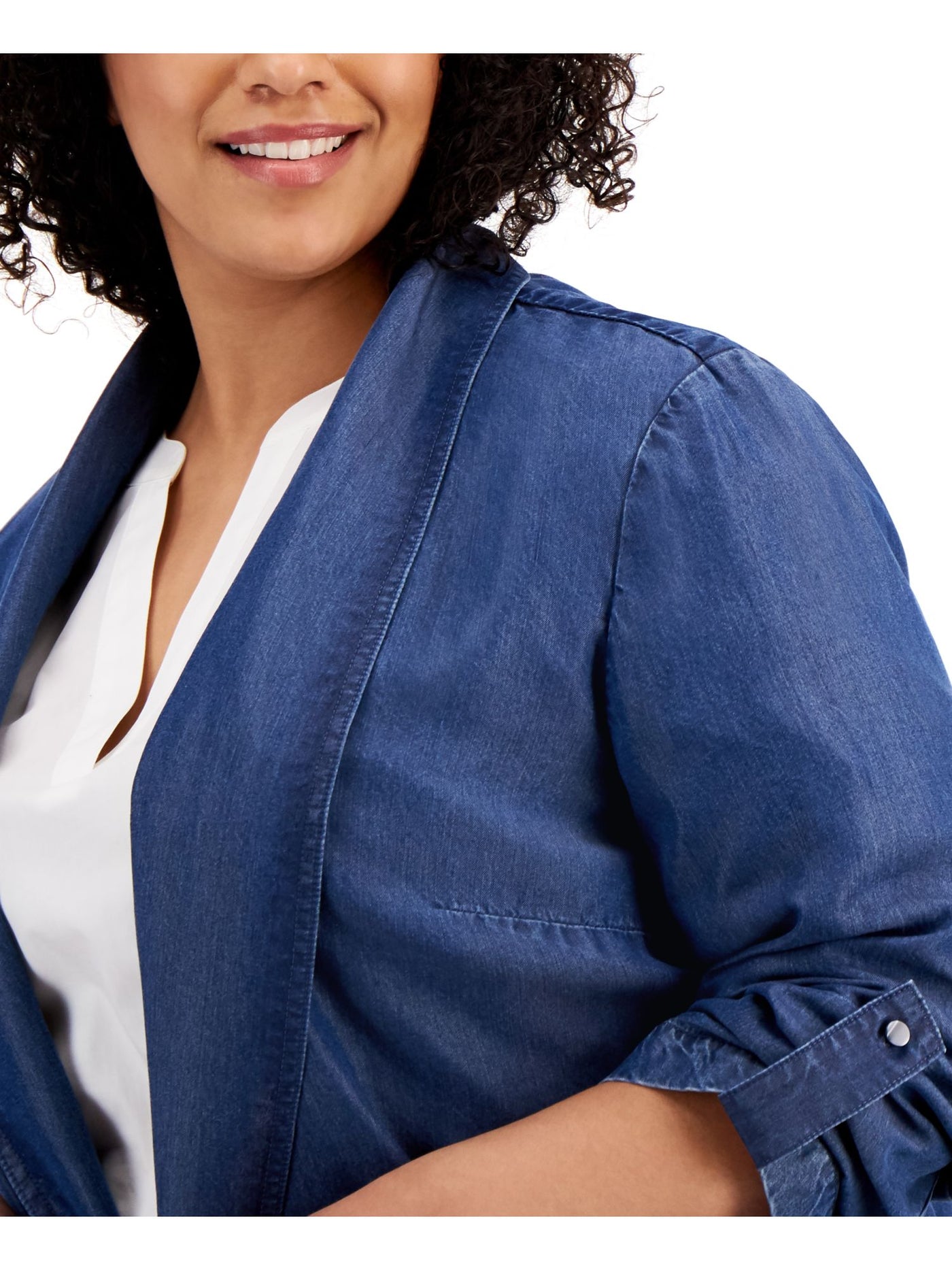 BAR III Womens Blue Roll-tab Sleeve Jacket Plus 1X