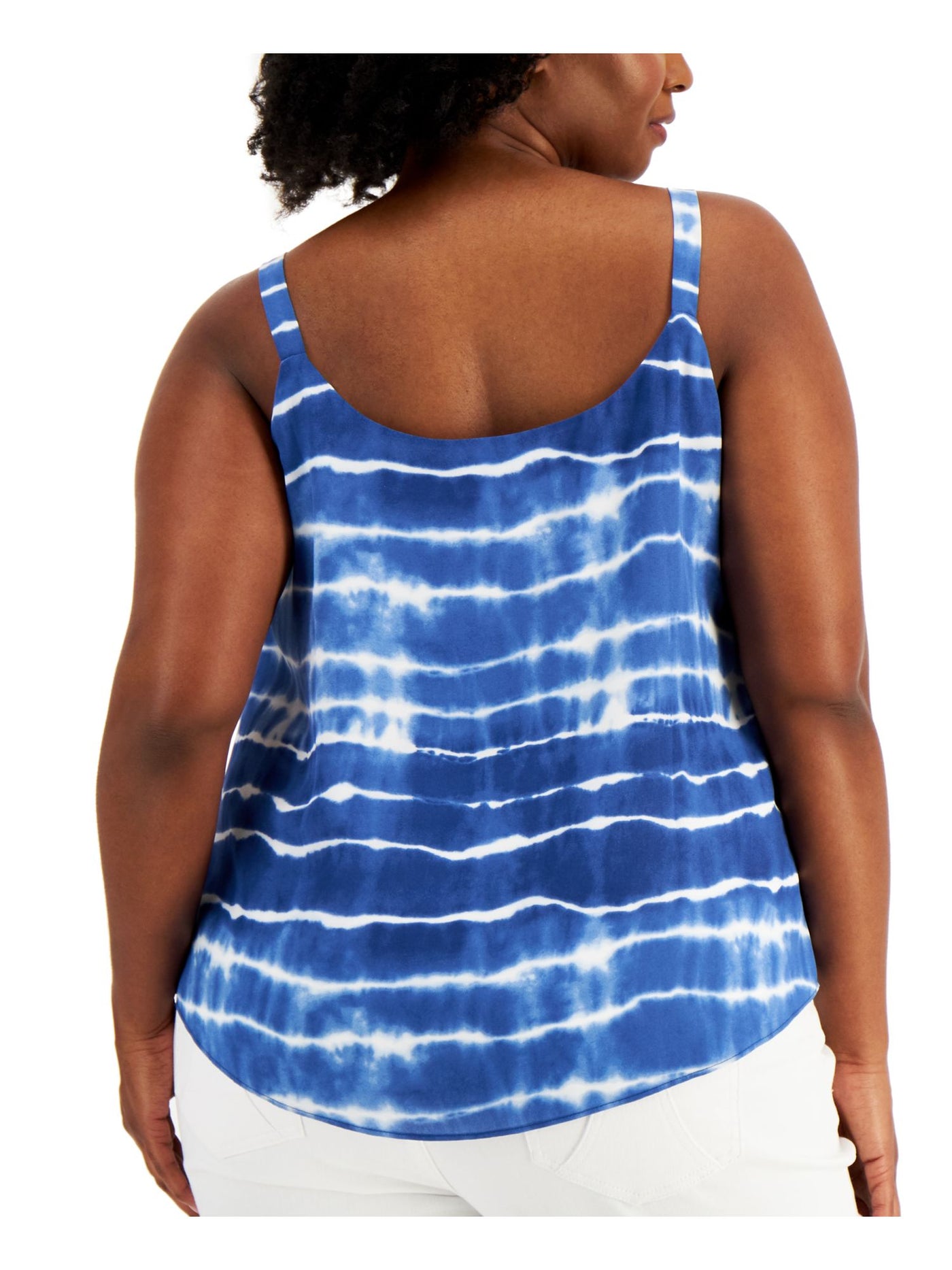 BAR III Womens Blue Darted Curved Hem Lined Tie Dye Sleeveless Scoop Neck Cami Top Plus 3X