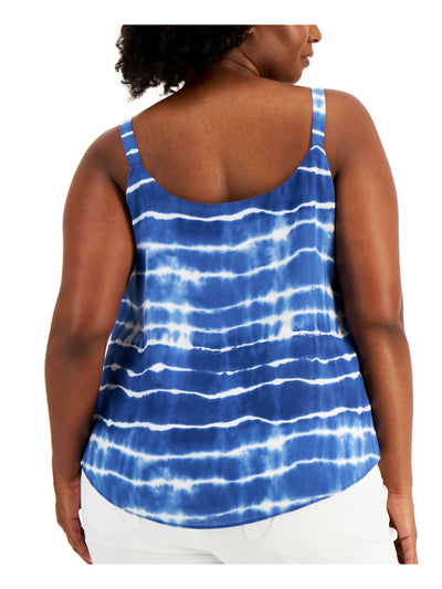 BAR III Womens Blue Darted Curved Hem Lined Tie Dye Sleeveless Scoop Neck Cami Top Plus 2X