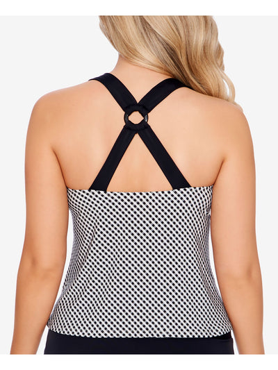 SWIM SOLUTIONS Women's Black Micro Check Stretch Full Bust Support Ring Adjustable Tankini Swimsuit Top 8