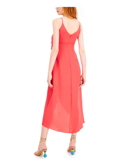 BAR III Womens Pink Twist Front Zippered Spaghetti Strap Surplice Neckline Midi Faux Wrap Dress XS