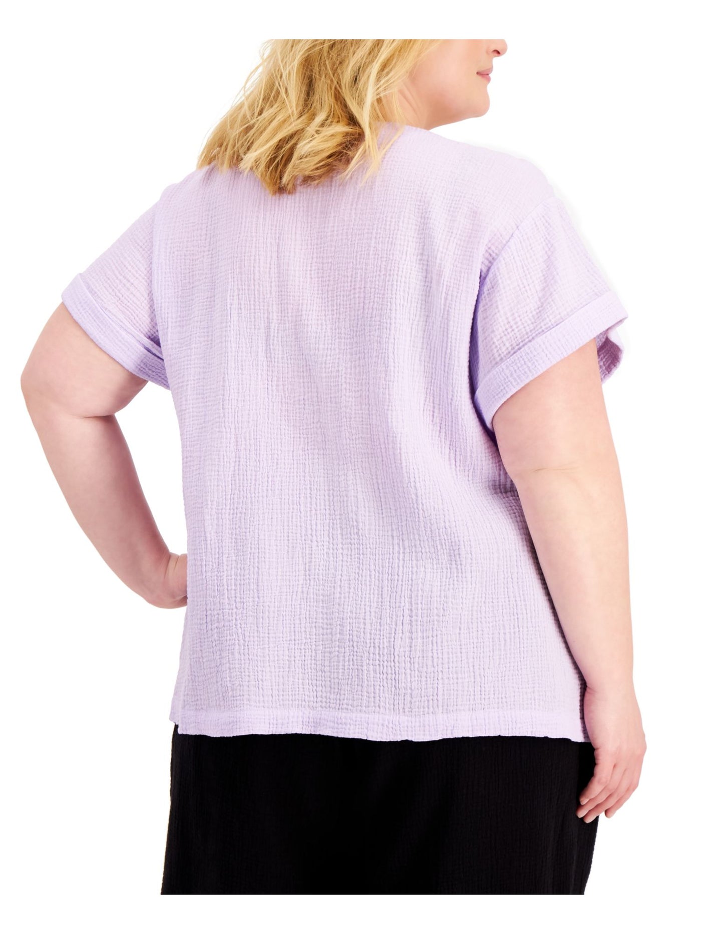 CALVIN KLEIN Womens Purple Textured Short Cuffed Sleeves Scoop Neck Wear To Work Top Plus 2X