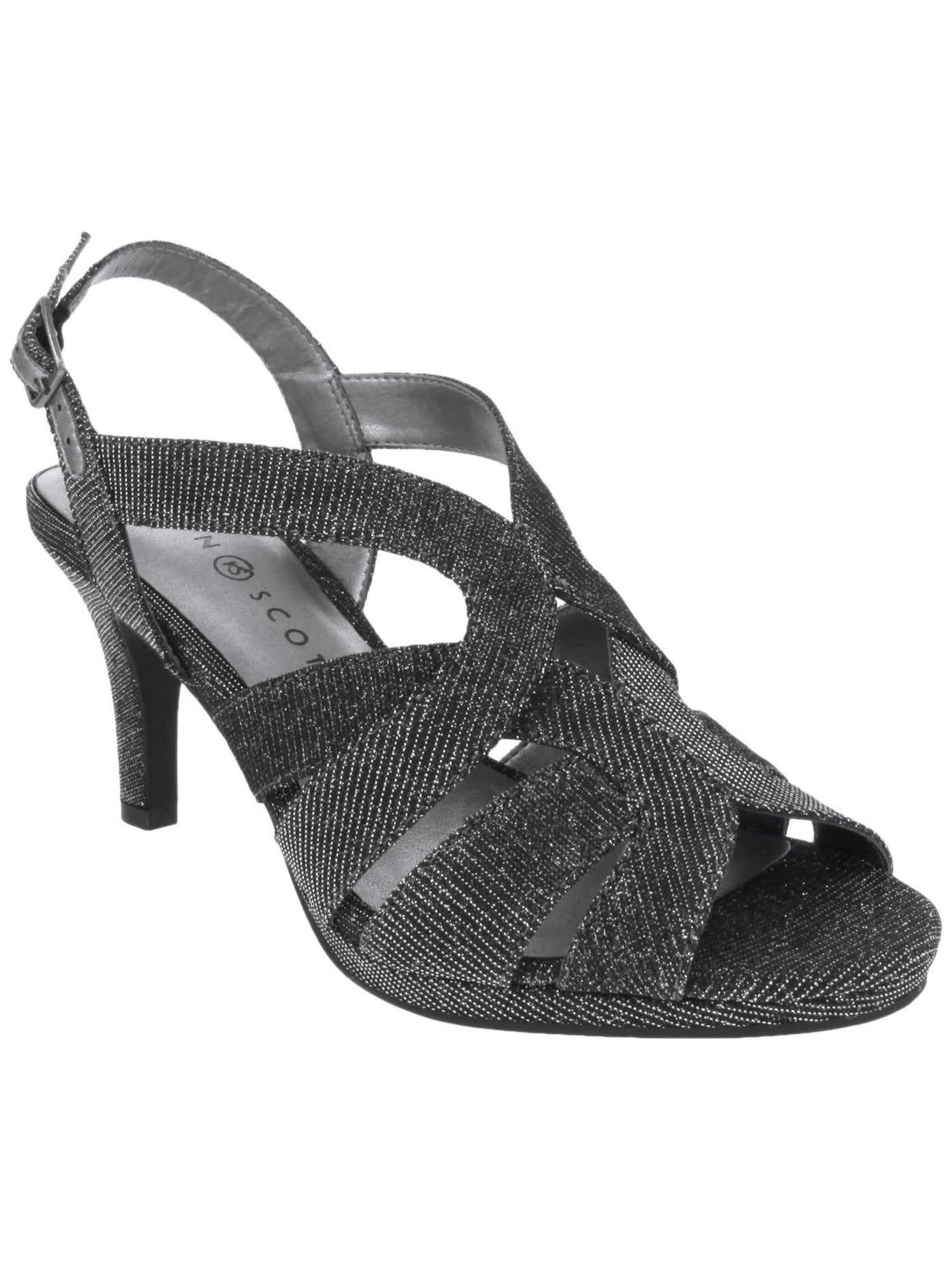 KAREN SCOTT Womens Gray Glitter Cushioned Belindah Peep Toe Stiletto Buckle Dress Sandals Shoes 7.5 M