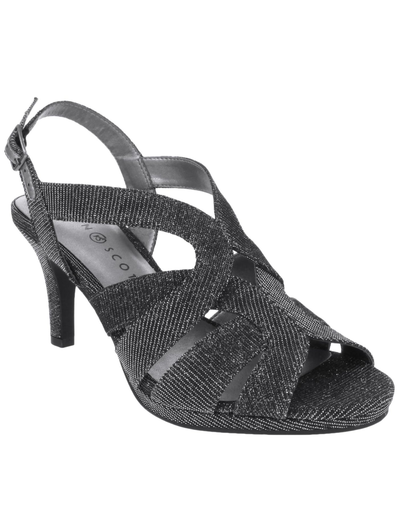 KAREN SCOTT Womens Gray Glitter Cushioned Belindah Peep Toe Stiletto Buckle Dress Sandals Shoes 5 M