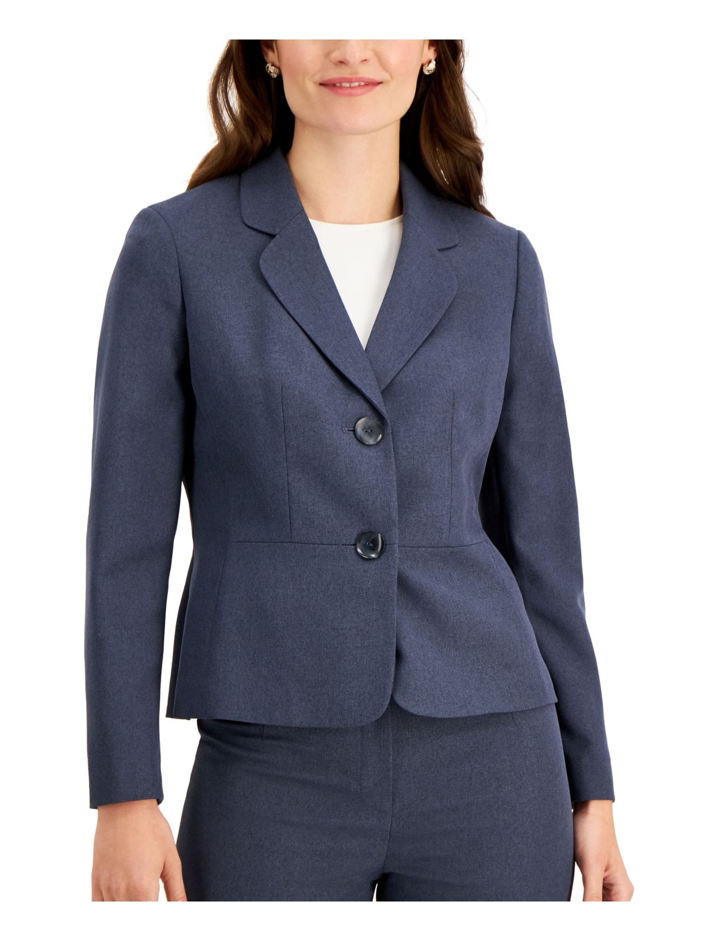 LE SUIT Womens Blue Lined Notched Lapel Button Closure Heather Wear To Work Blazer Jacket 4