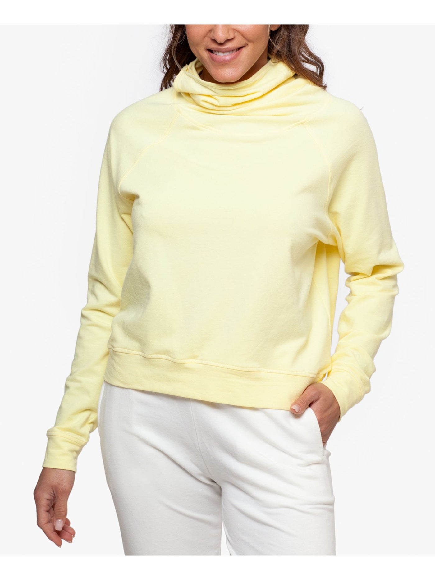 BAM BY BETSY & ADAM Womens Yellow Stretch Long Sleeve Zip Neck Crop Top XL