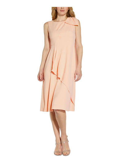 ADRIANNA PAPELL Womens Pink Zippered Pleated Bow Detail Sleeveless Crew Neck Knee Length Wear To Work Faux Wrap Dress 4