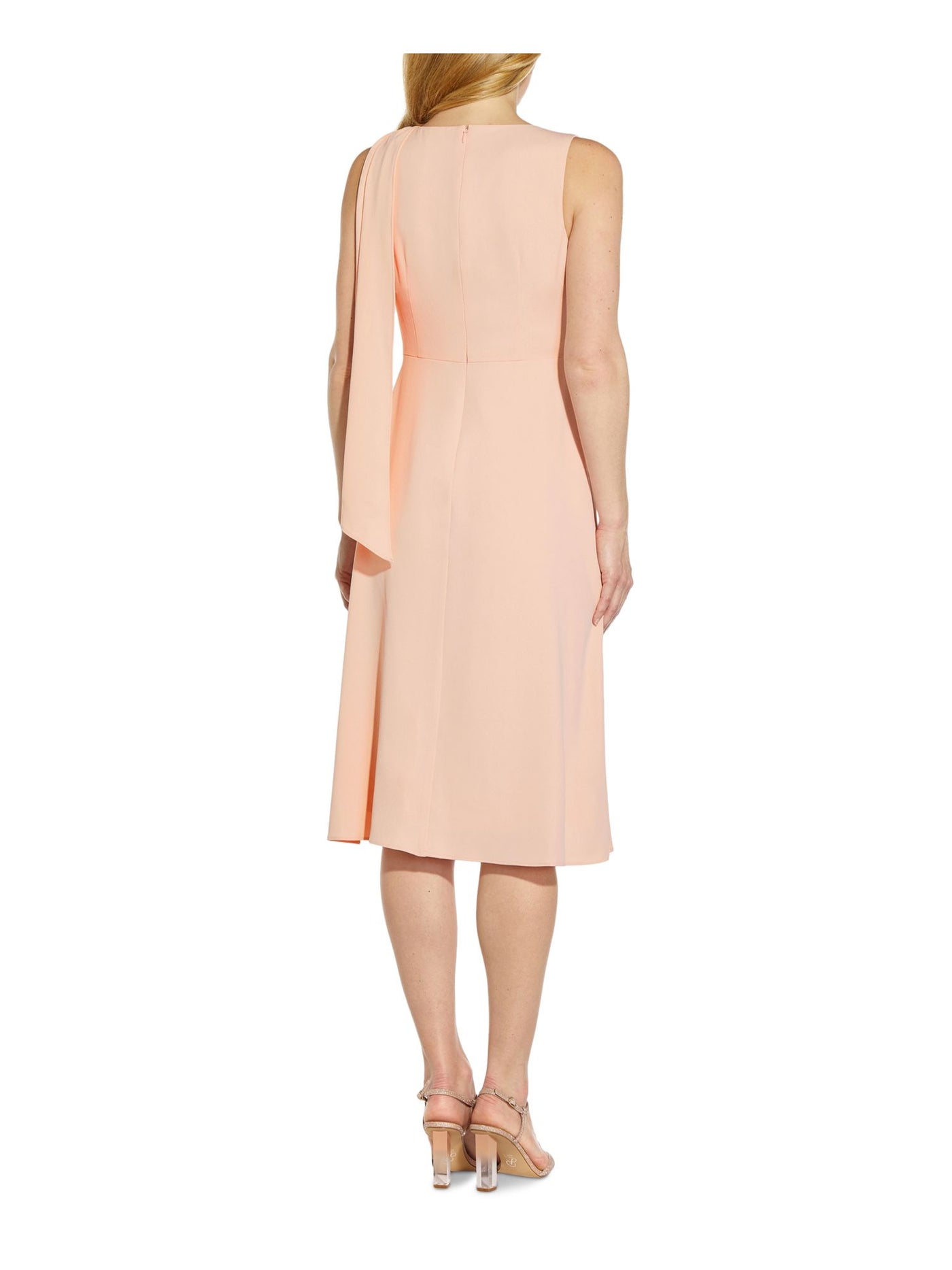 ADRIANNA PAPELL Womens Pink Zippered Pleated Bow Detail Sleeveless Crew Neck Knee Length Wear To Work Faux Wrap Dress 4