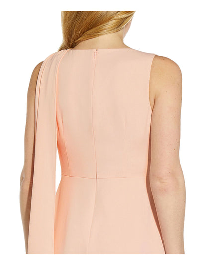 ADRIANNA PAPELL Womens Pink Zippered Pleated Bow Detail Sleeveless Crew Neck Knee Length Wear To Work Faux Wrap Dress 4