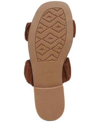 ZODIAC Womens Brown Ruched Cushioned Bristol Square Toe Slip On Leather Sandals Shoes
