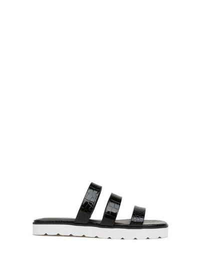 RAMPAGE Womens Black Crocodile Strappy Padded Ally Round Toe Platform Slip On Slide Sandals Shoes 10 M