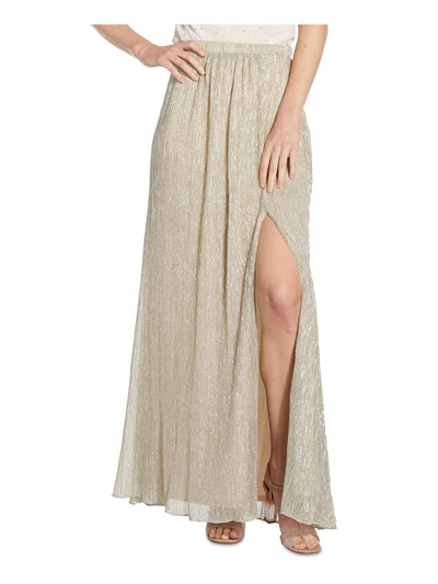 ADRIANNA PAPELL Womens Gold Pleated Zippered Leg Slit Lined Maxi Party A-Line Skirt 4