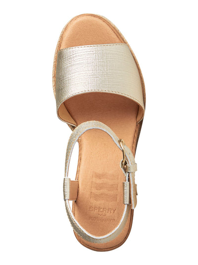 SPERRY Womens Gold Cushioned Traction Ankle Strap Arch Support Fairwater Round Toe Wedge Buckle Leather Espadrille Shoes 7.5 M
