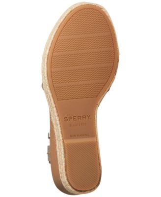 SPERRY Womens Gold Cushioned Traction Ankle Strap Arch Support Fairwater Round Toe Wedge Buckle Leather Espadrille Shoes