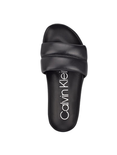 CALVIN KLEIN Womens Black Arch Support Padded Inira Round Toe Platform Slip On Leather Slide Sandals Shoes 9.5 M