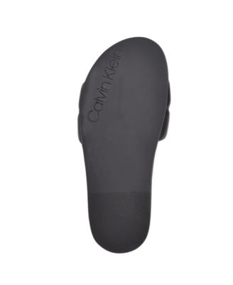 CALVIN KLEIN Womens Black Arch Support Padded Inira Round Toe Platform Slip On Leather Slide Sandals Shoes M