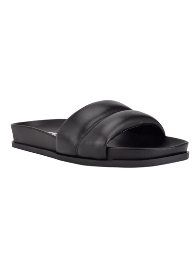 CALVIN KLEIN Womens Black Arch Support Padded Inira Round Toe Platform Slip On Leather Slide Sandals Shoes 5 M