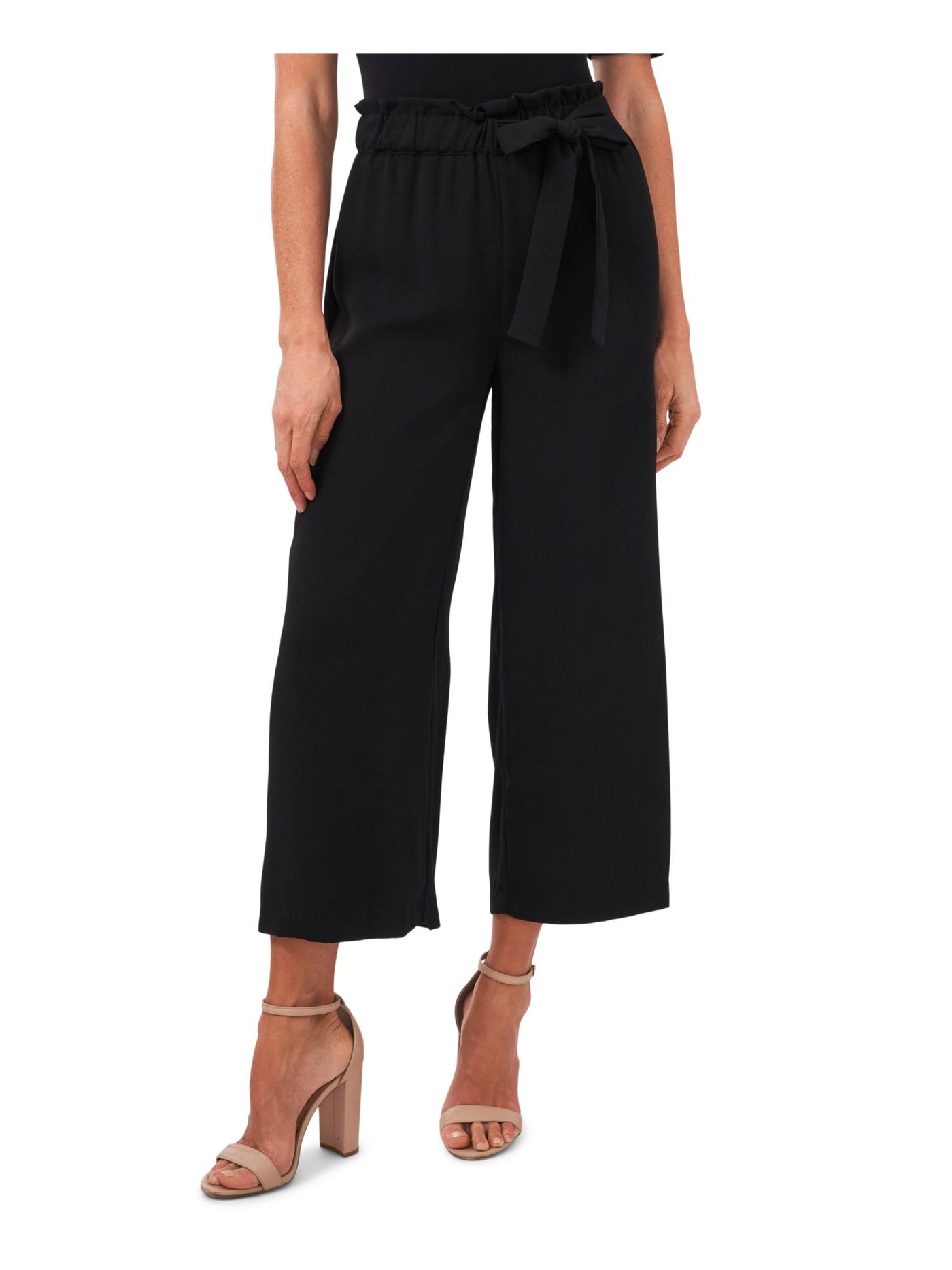 CECE Womens Black Belted Pocketed Cropped Crepe Wide Leg Pants 6