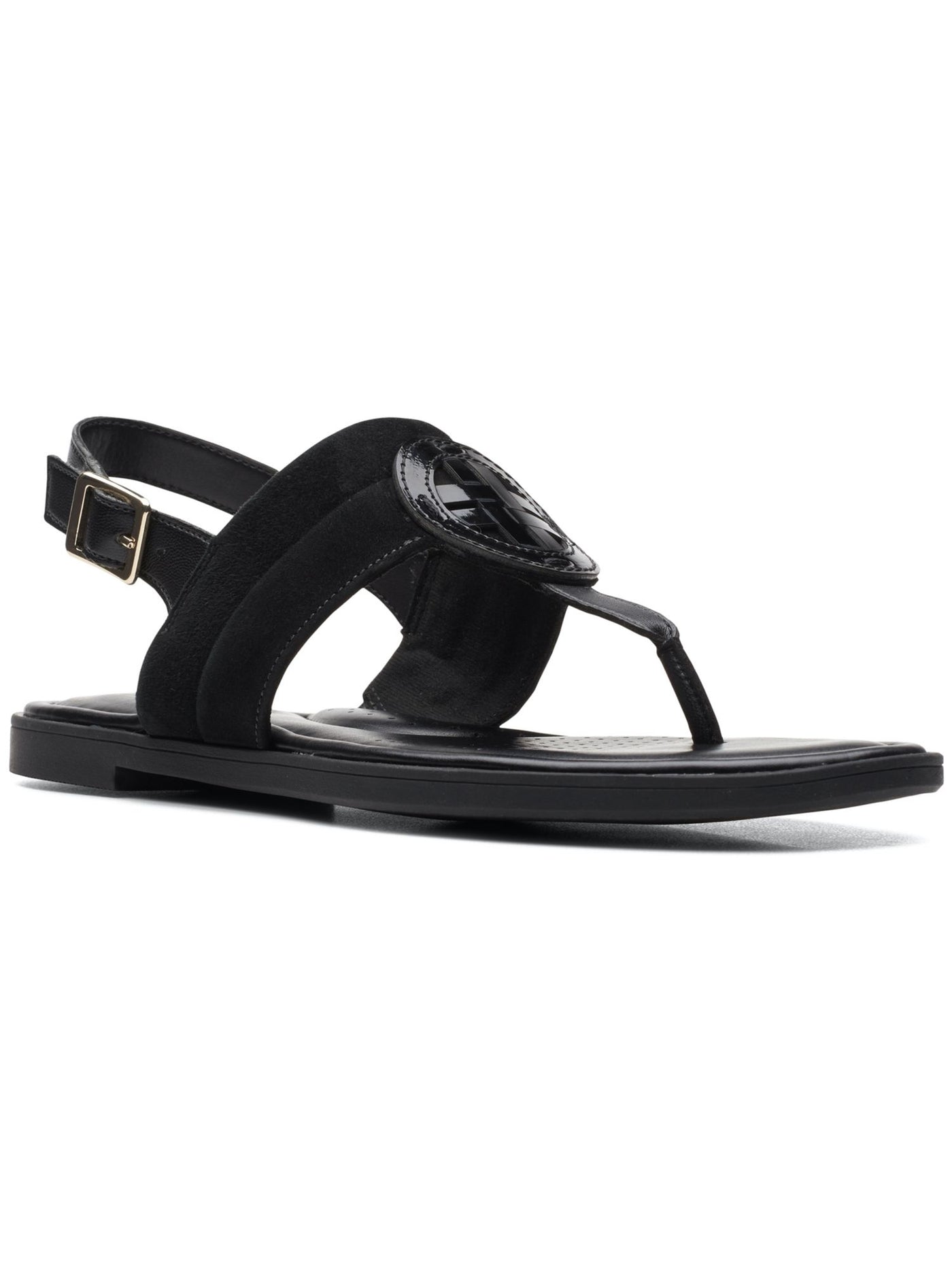 COLLECTION BY CLARKS Womens Black Thong Embellished Cushioned Reyna Round Toe Buckle Slingback Sandal 8 M