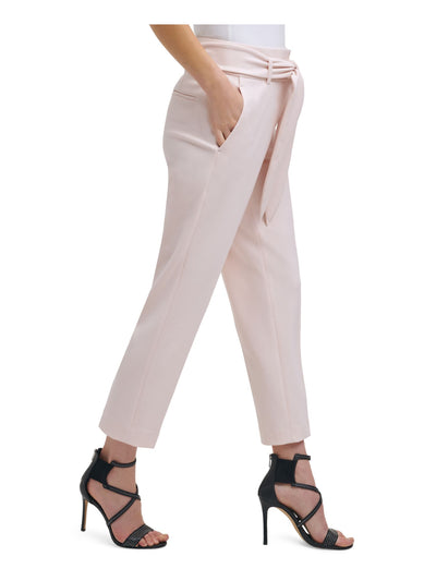 DKNY Womens Pink Stretch Belted Pocketed Hook And Eye Closure Wear To Work High Waist Pants 14