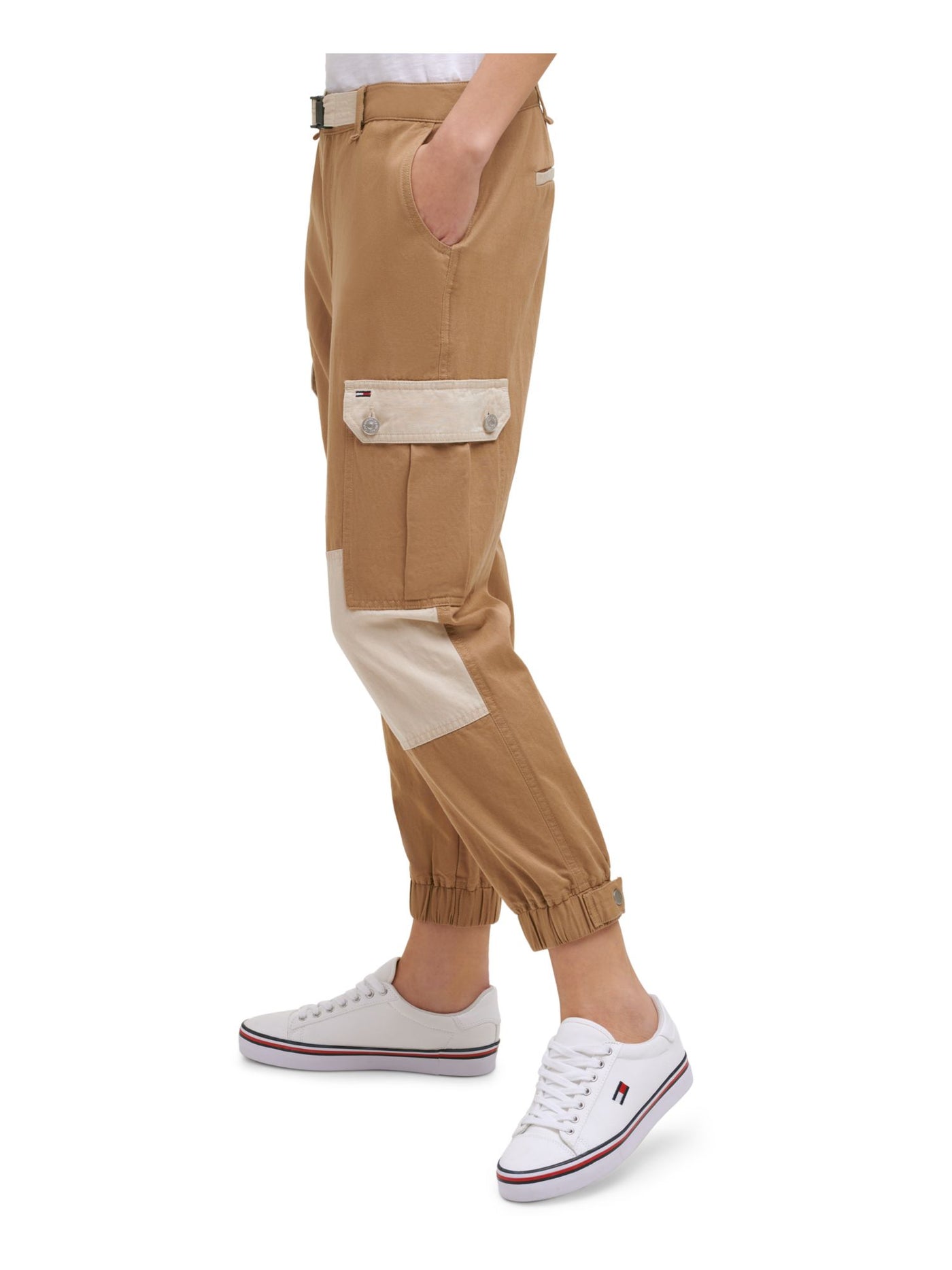 TOMMY JEANS Womens Beige Pocketed Zippered Belted Jogger-style Cargo Pants 24