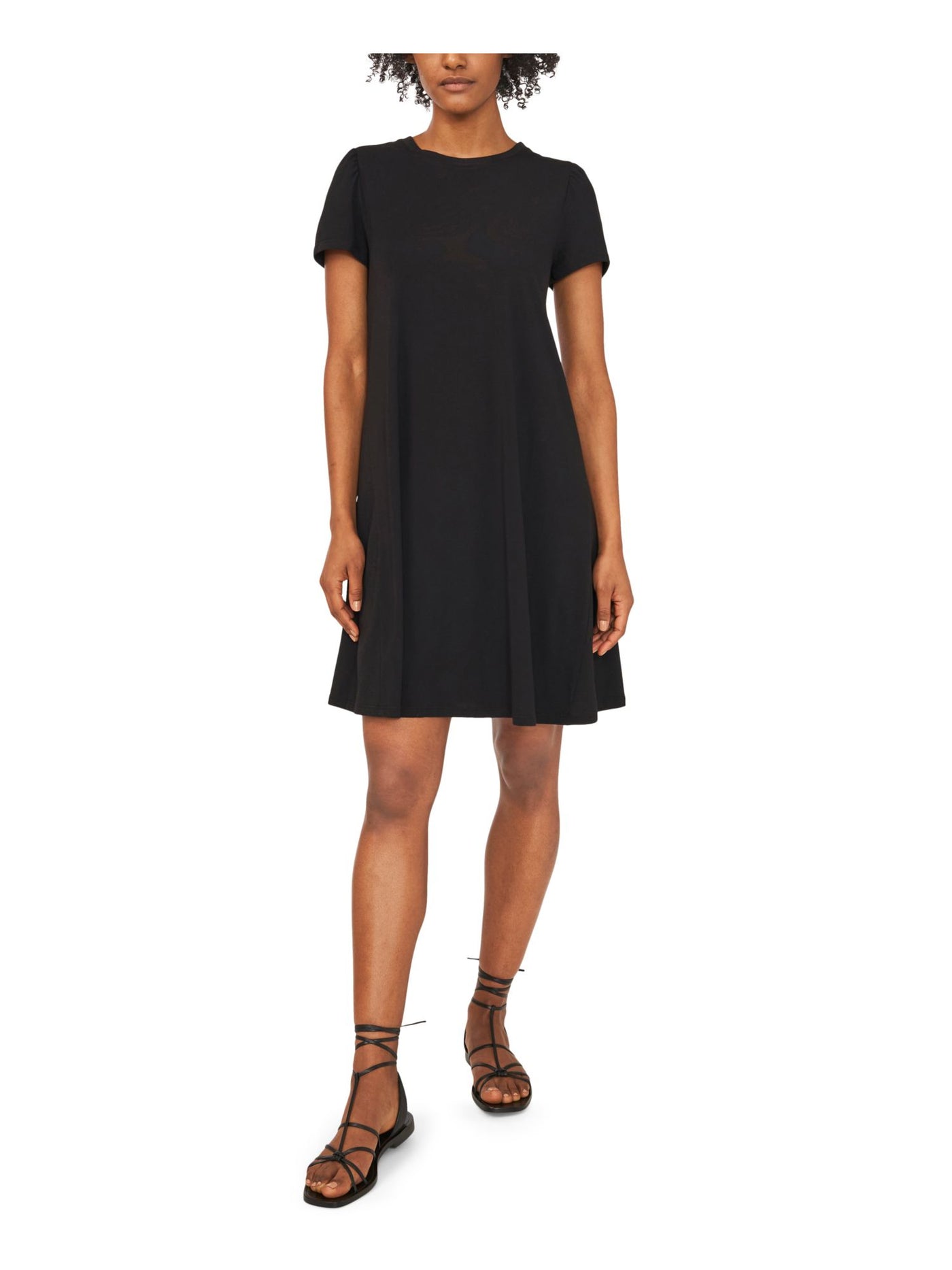 RILEY&RAE Womens Black Stretch Ruched Pullover Styling Pouf Sleeve Crew Neck Above The Knee Shift Dress XS