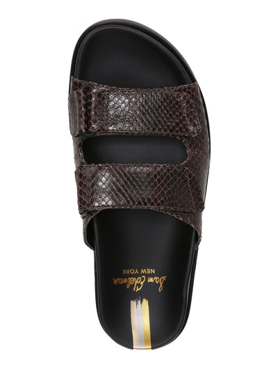 SAM EDELMAN NEW YORK Womens Brown Snake Adjustable Strap Lug Sole Eliana Round Toe Block Heel Slip On Leather Slide Sandals Shoes 8.5 M