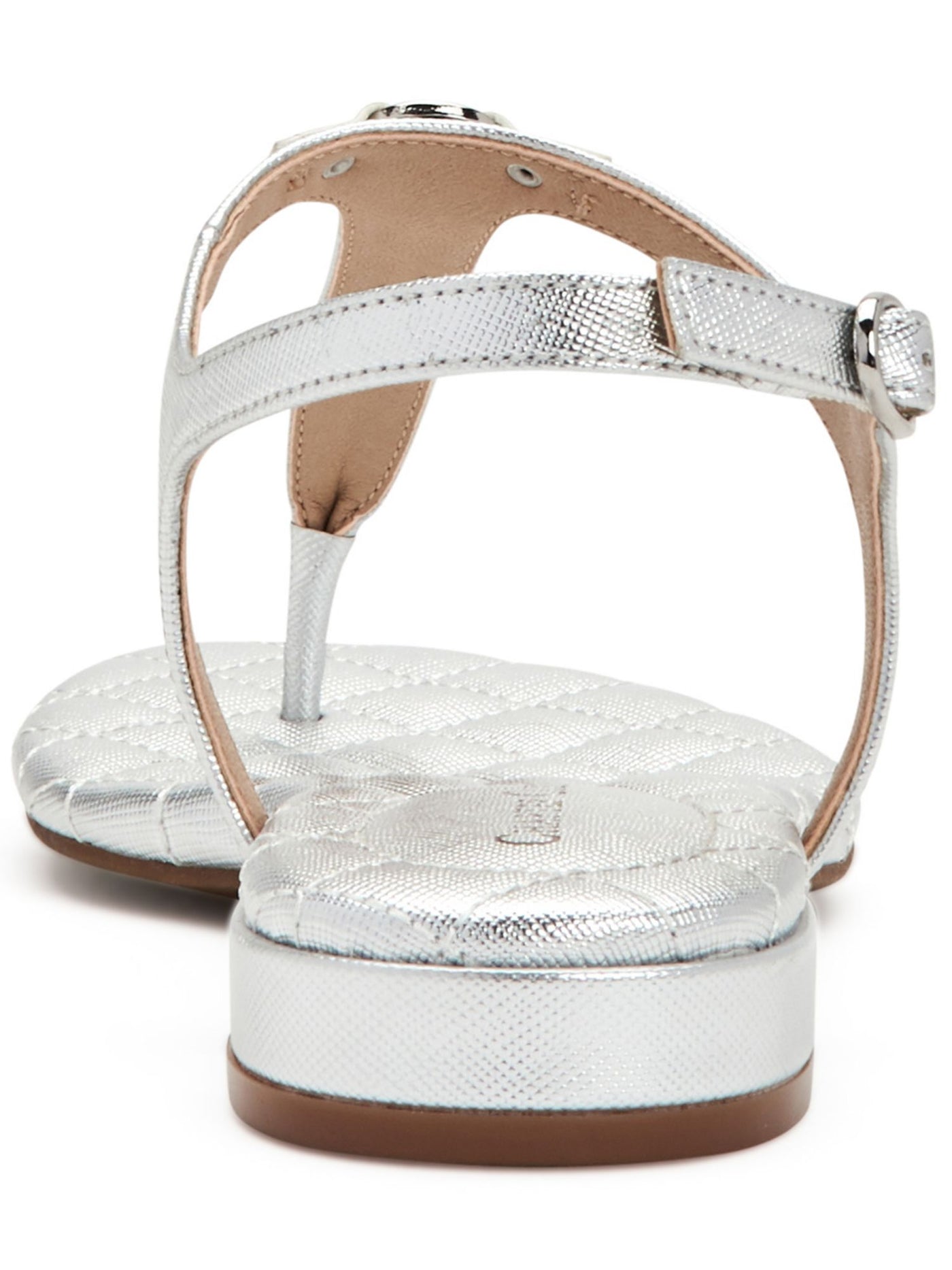 CHARTER CLUB Womens Silver Quilted Padded Carinna Round Toe Block Heel Buckle Thong Sandals Shoes 10 M