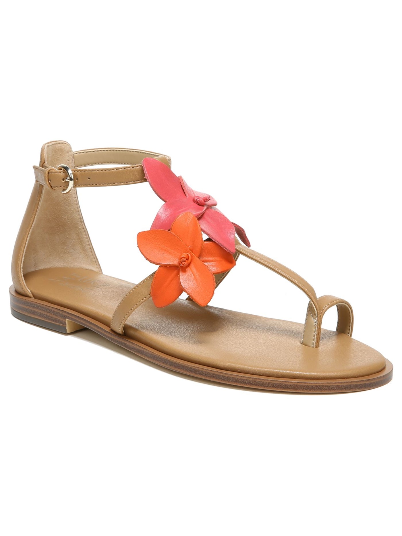 NATURALIZER Womens Brown Toe-Loop Flower Embellishments Non-Slip Padded Farah Round Toe Block Heel Buckle Dress Sandals 5.5 M