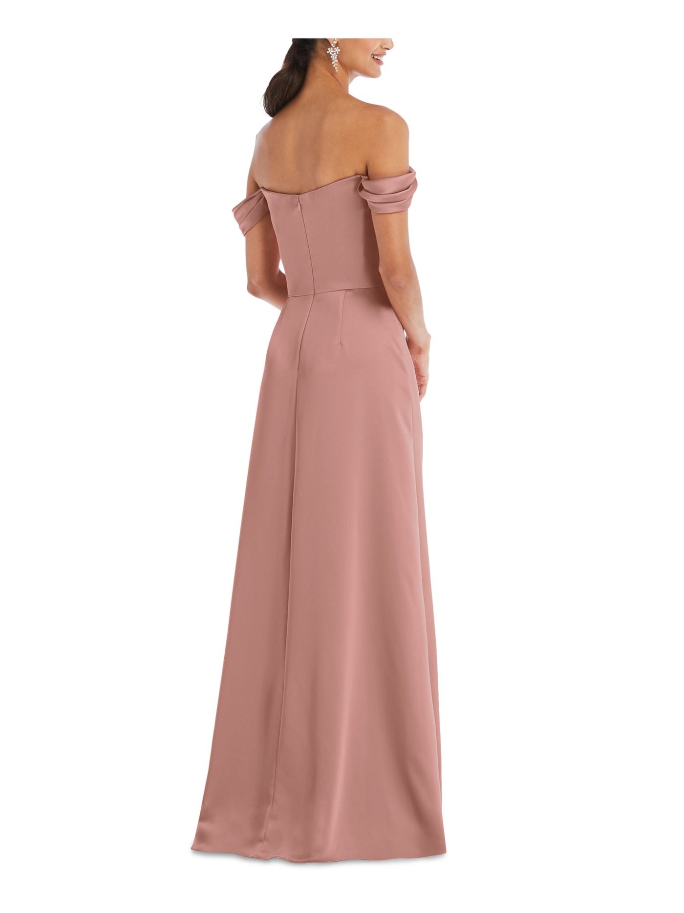DESSY COLLECTION Womens Pink Zippered Lined Boning Pleated Cap Sleeve Off Shoulder Full-Length Formal Gown Dress 14R