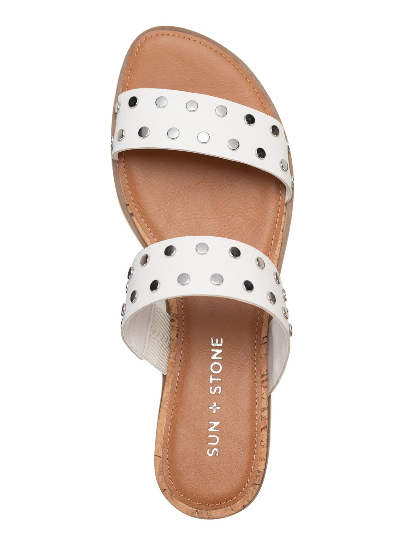 SUN STONE Womens White Cushioned Comfort Studded Slip Resistant Easten Round Toe Wedge Slip On Slide Sandals Shoes 7 M