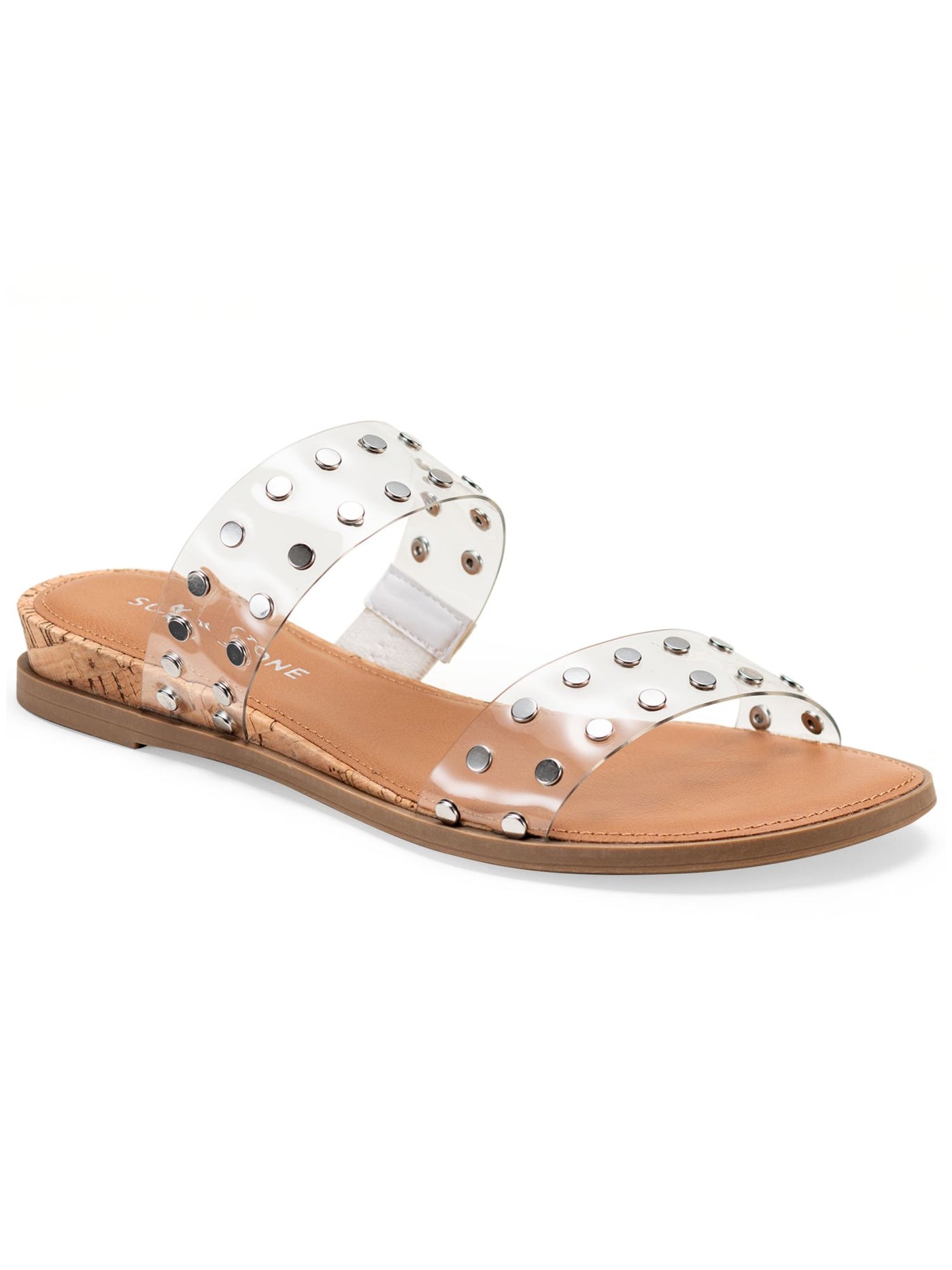 SUN STONE Womens Beige Cushioned Comfort Studded Slip Resistant Easten Round Toe Wedge Slip On Slide Sandals Shoes 9 M