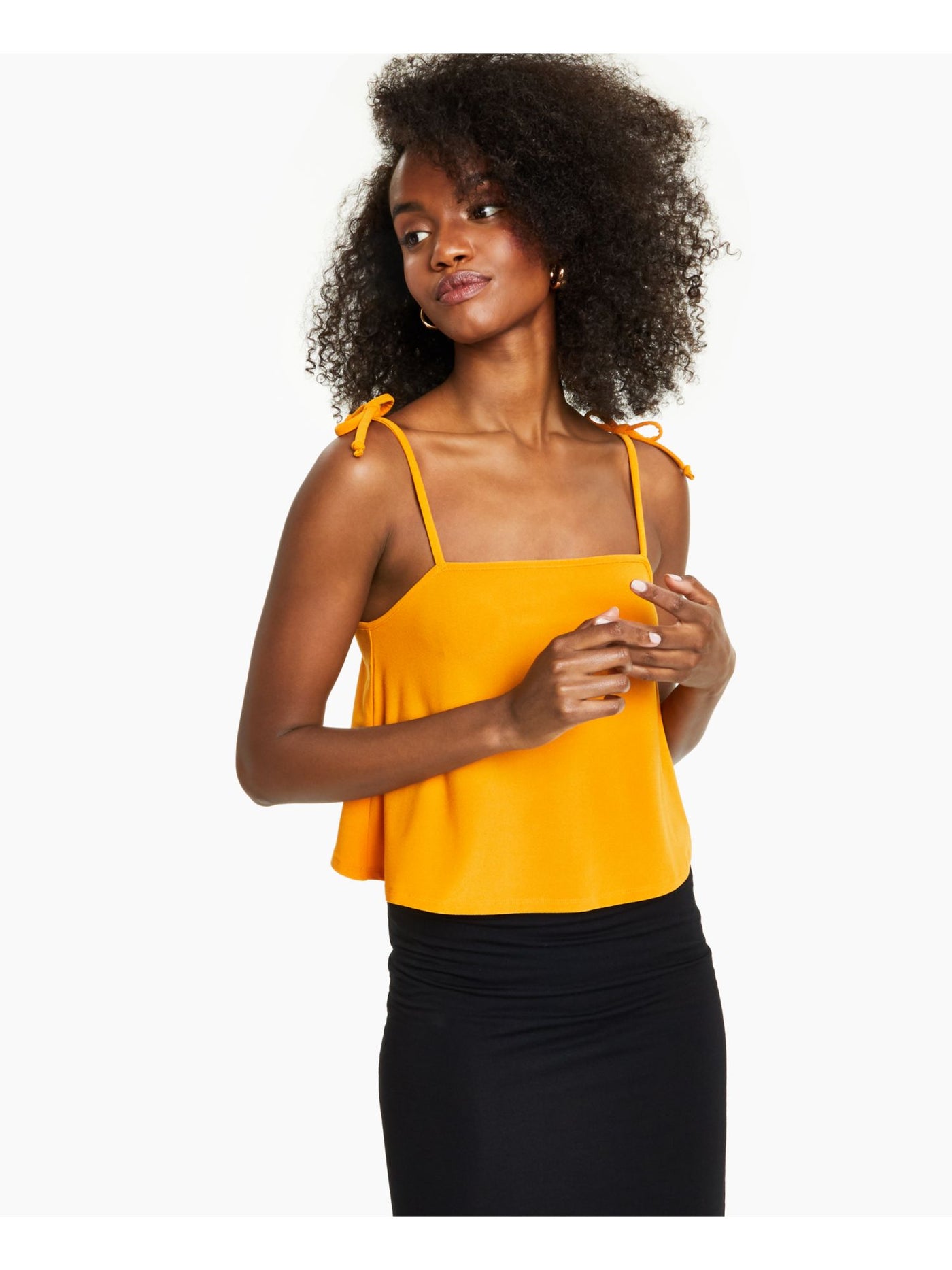 BAR III Womens Stretch Square Neck Tie Straps Semi Sheer Tank Top