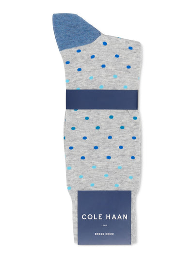 COLE HAAN Mens Light Grey Heather Gray Polka Dot Dress Crew Socks 7-12