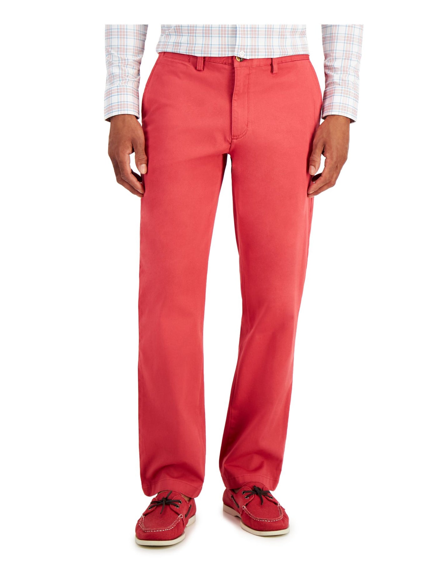 CLUBROOM Mens Red Classic Fit Stretch Chino Pants W34/ L32